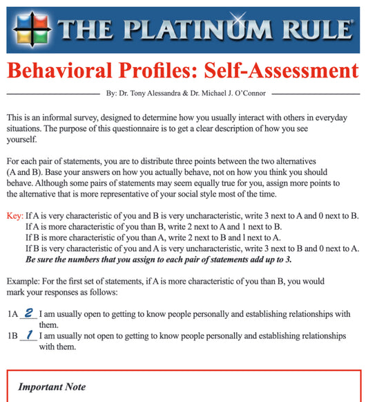The Platinum Rule Self-Assessment - Paper Version
